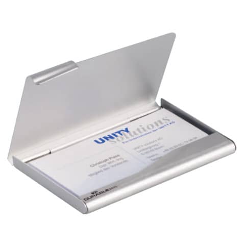 Portabiglietti da visita Durable BUSINESS CARD BOX alluminio argento metallizz. fino a 20 biglietti - 241523